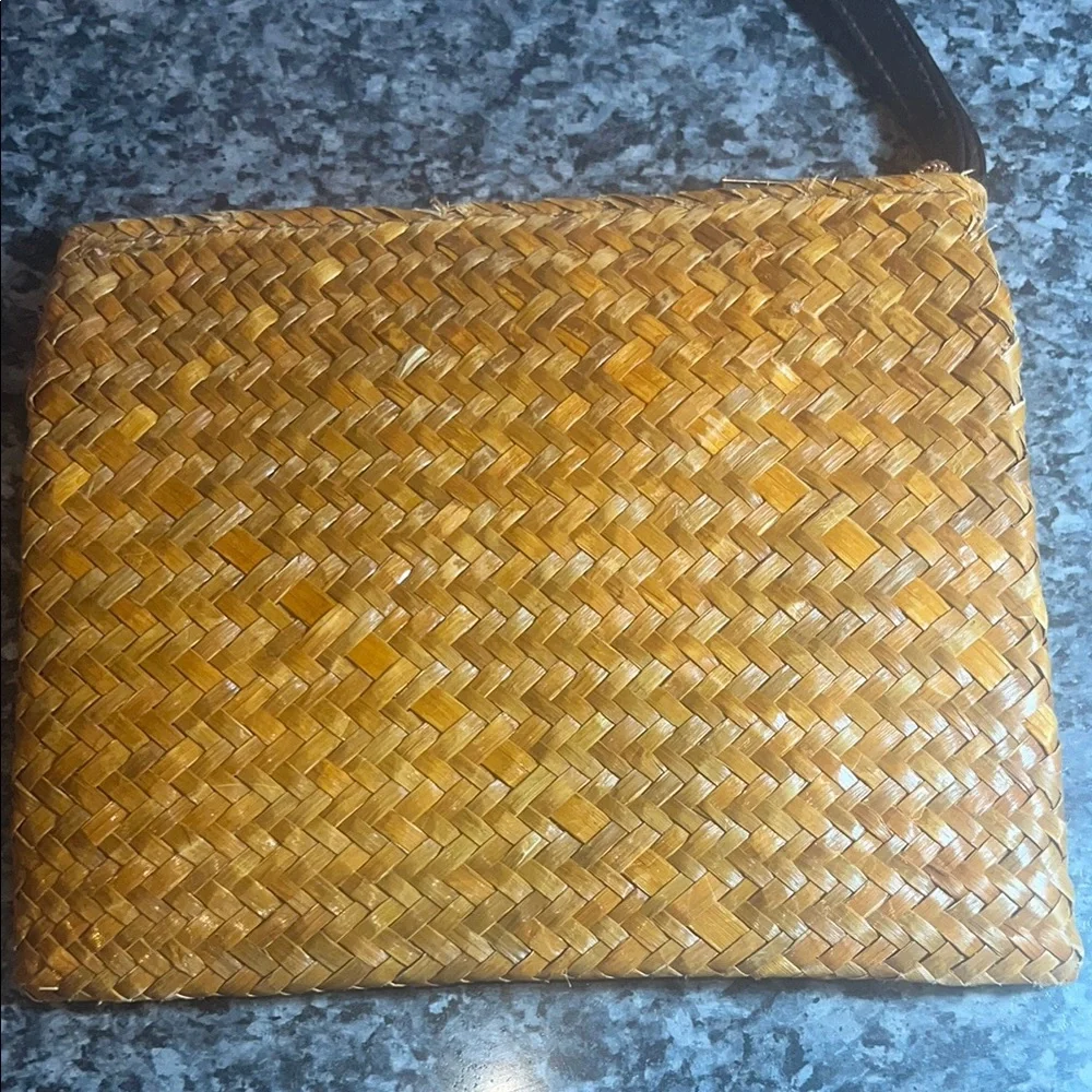Sun N Sand Rattan Woven Tan Clutch‎ Wristlet with beading